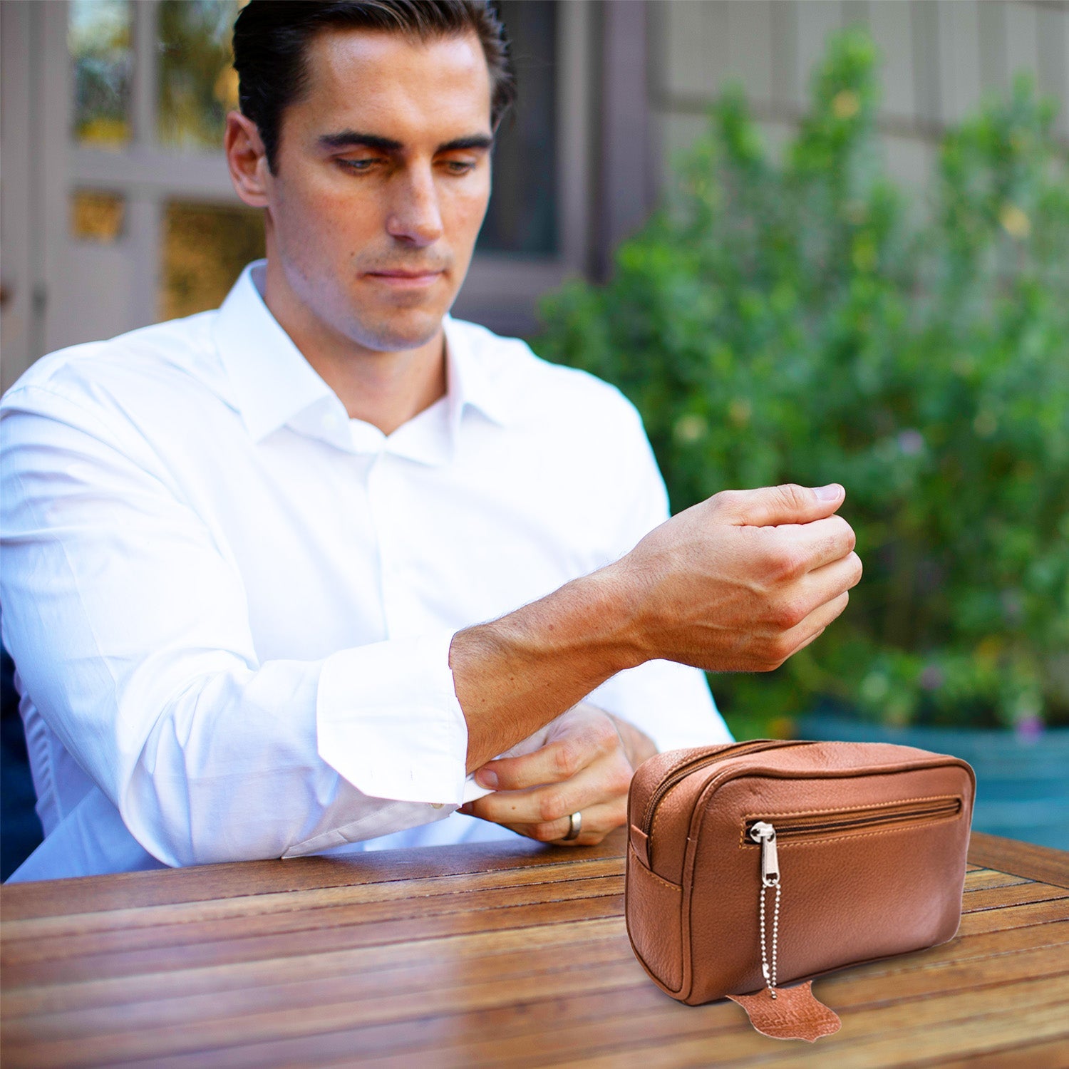 Parker Saddle Brown Water Buffalo Leather Toiletry Bag