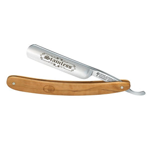 Boker Brown Olive Wood Round Point 5/8" Stainless Steel Straight Razor