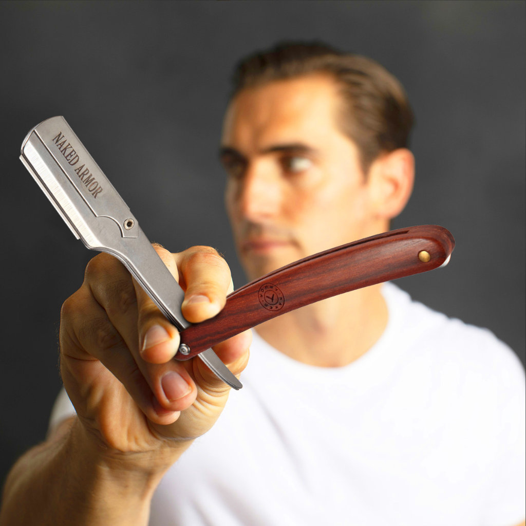 Naked Armor Hector Shavette Mahogany Wood Japanese Stainless Steel Shoulder and Tang.