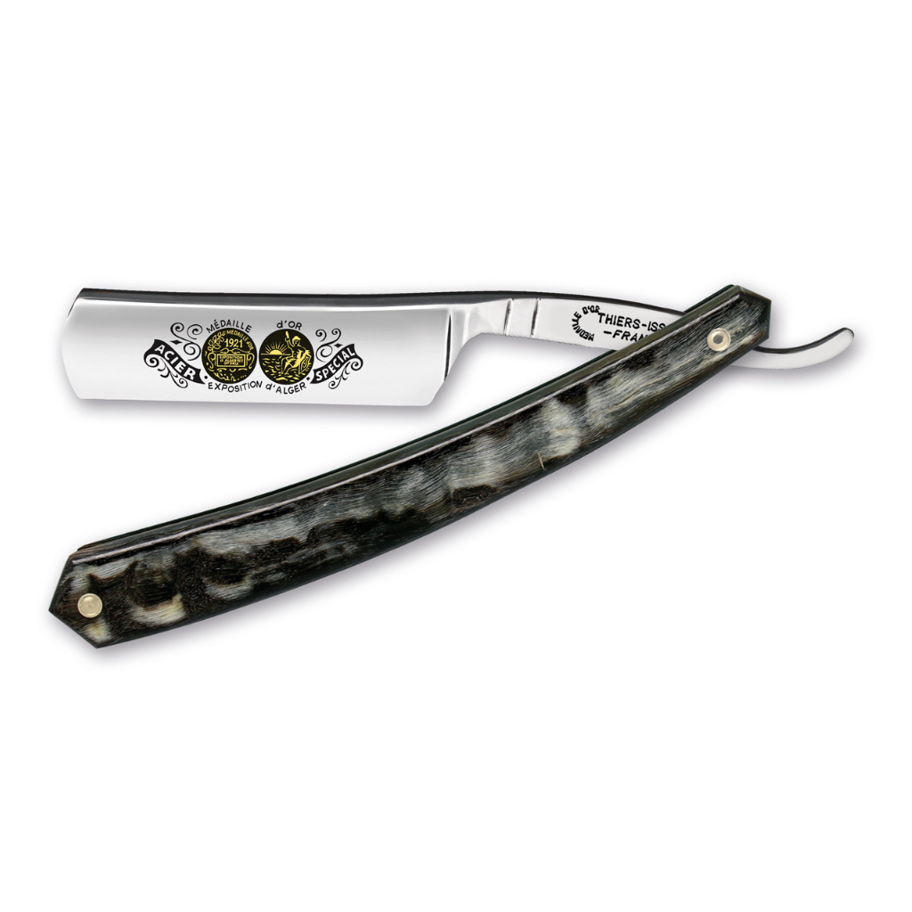 Thiers Issard 'Médaille d'Or Exposition d'Alger 1921' Straight Razor 6/8" Rams Horn Carbon Steel.