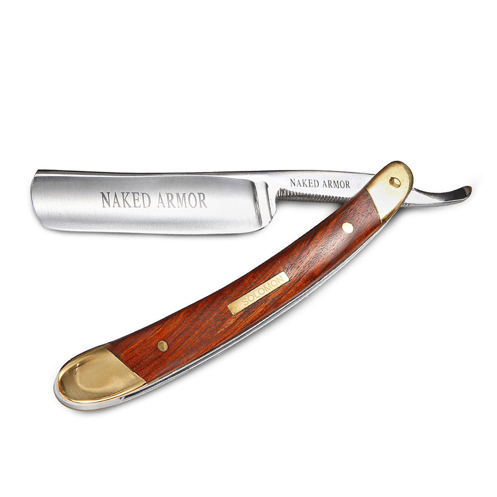 Naked Armor Solomon Straight Razor 7/8" Brown Algum Wood Japanese Steel