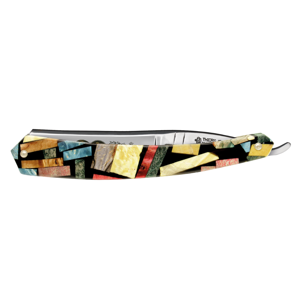 Thiers Issard &#39;Médaille Pascal&#39; Straight Razor 6/8&quot; Harlequin Stabilized Poplar Wood Carbon Steel