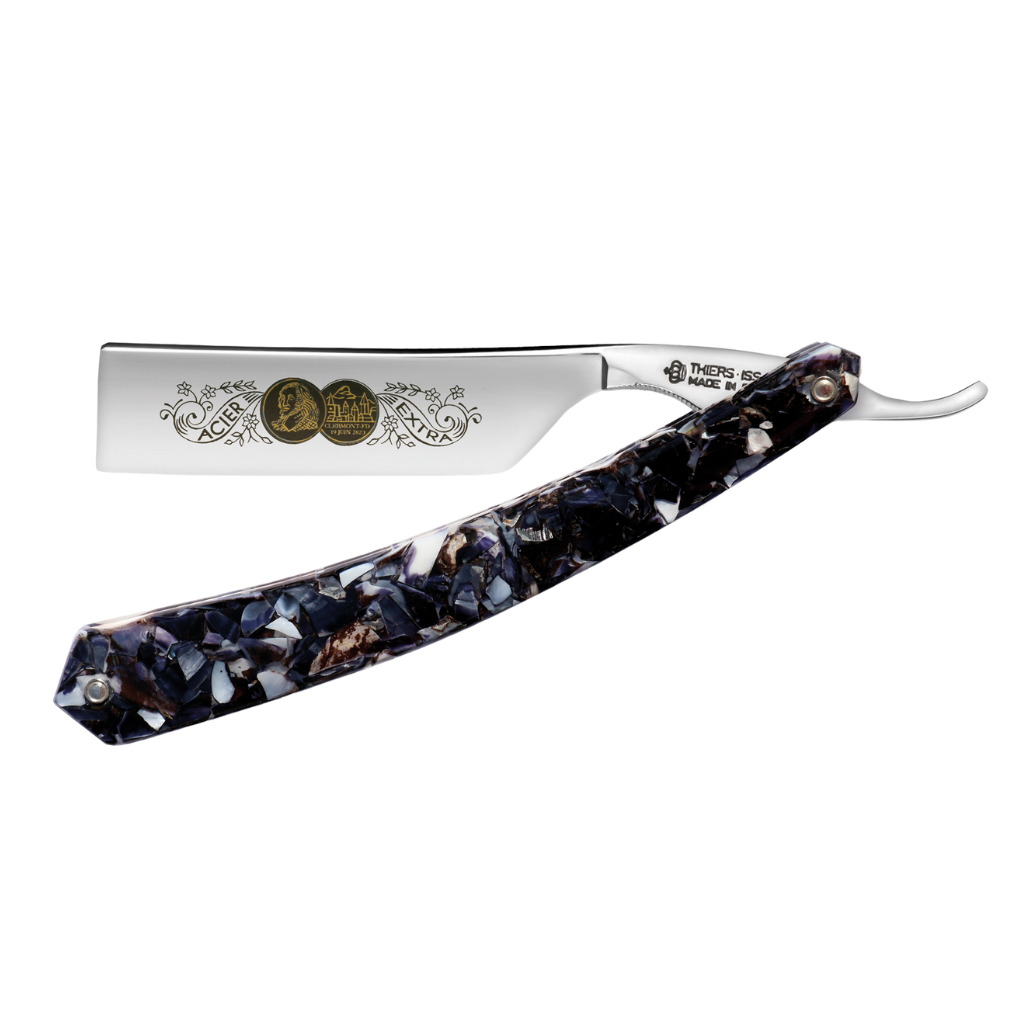 Thiers Issard &#39;Médaille Pascal&#39; Straight Razor 7/8&quot; Resin Real Mussel Shells Inlay Carbon Steel.