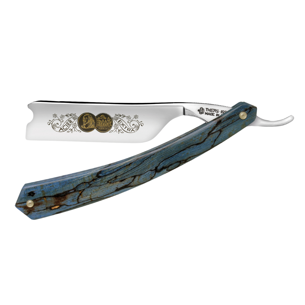 Thiers Issard 'Médaille Pascal' Straight Razor 7/8" Spalted Stabilized Blue Beech Wood Carbon Steel.