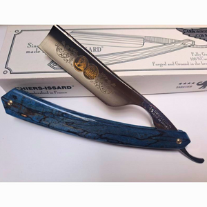 Thiers Issard 'Médaille Pascal' Straight Razor 7/8" Spalted Stabilized Blue Beech Wood Carbon Steel.