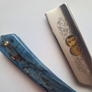 Thiers Issard 'Médaille Pascal' Straight Razor 7/8" Spalted Stabilized Blue Beech Wood Carbon Steel