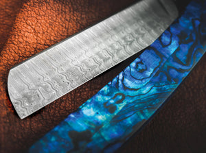Boker Damascus Paua Abalone Straight Razor 5/8" French Point Scales and Damascus blade