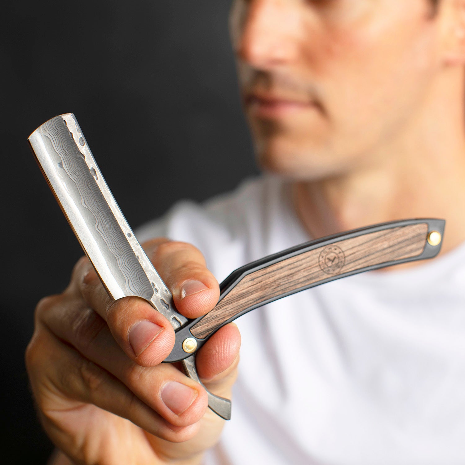 Naked Armor Drian Straight Razor 7/8&quot; Walnut Square Point Damascus Steel.