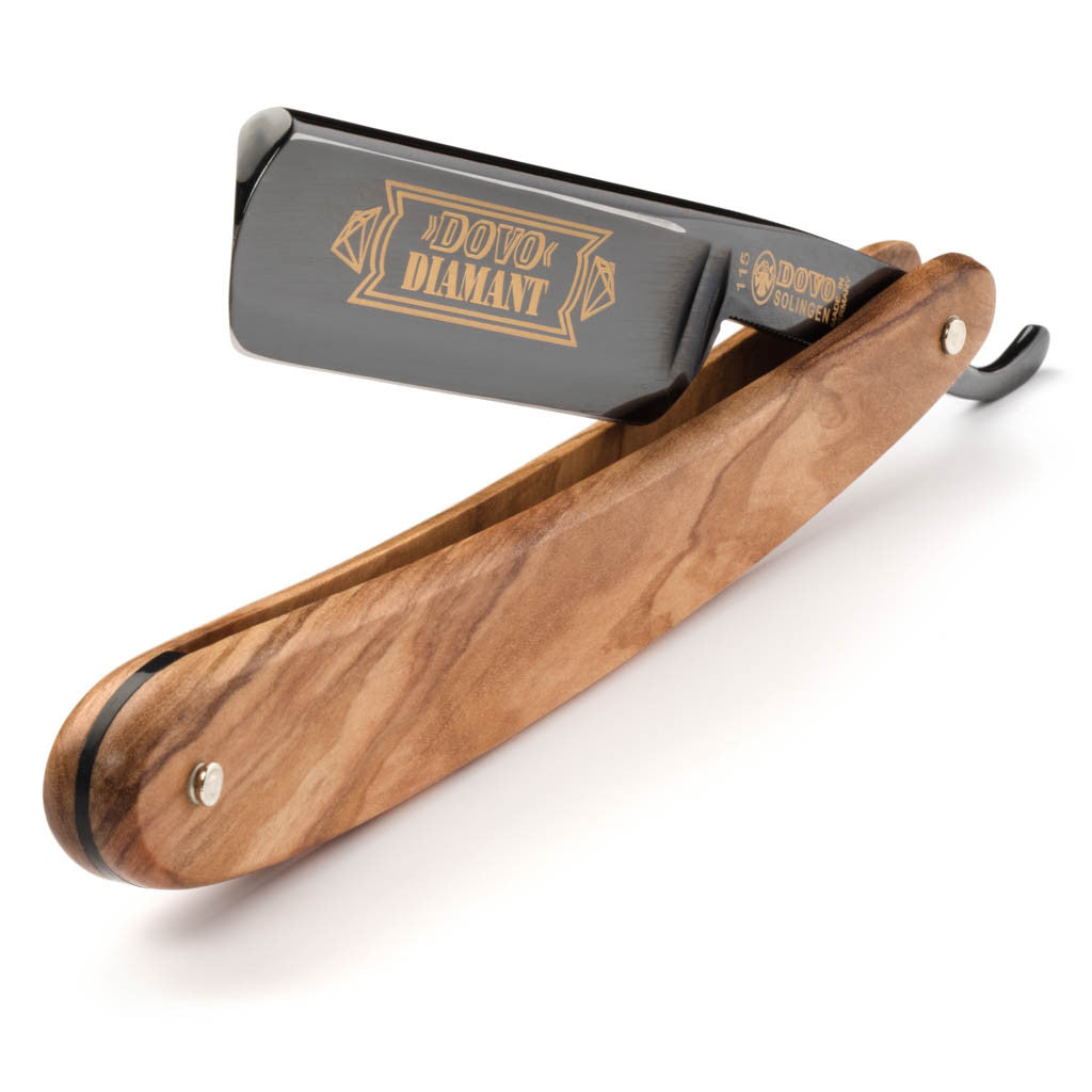 Dovo Diamant Olive Wood Handle Straight Razor, Black Full Hollow Ground Carbon Steel Blade 5/8 Inches