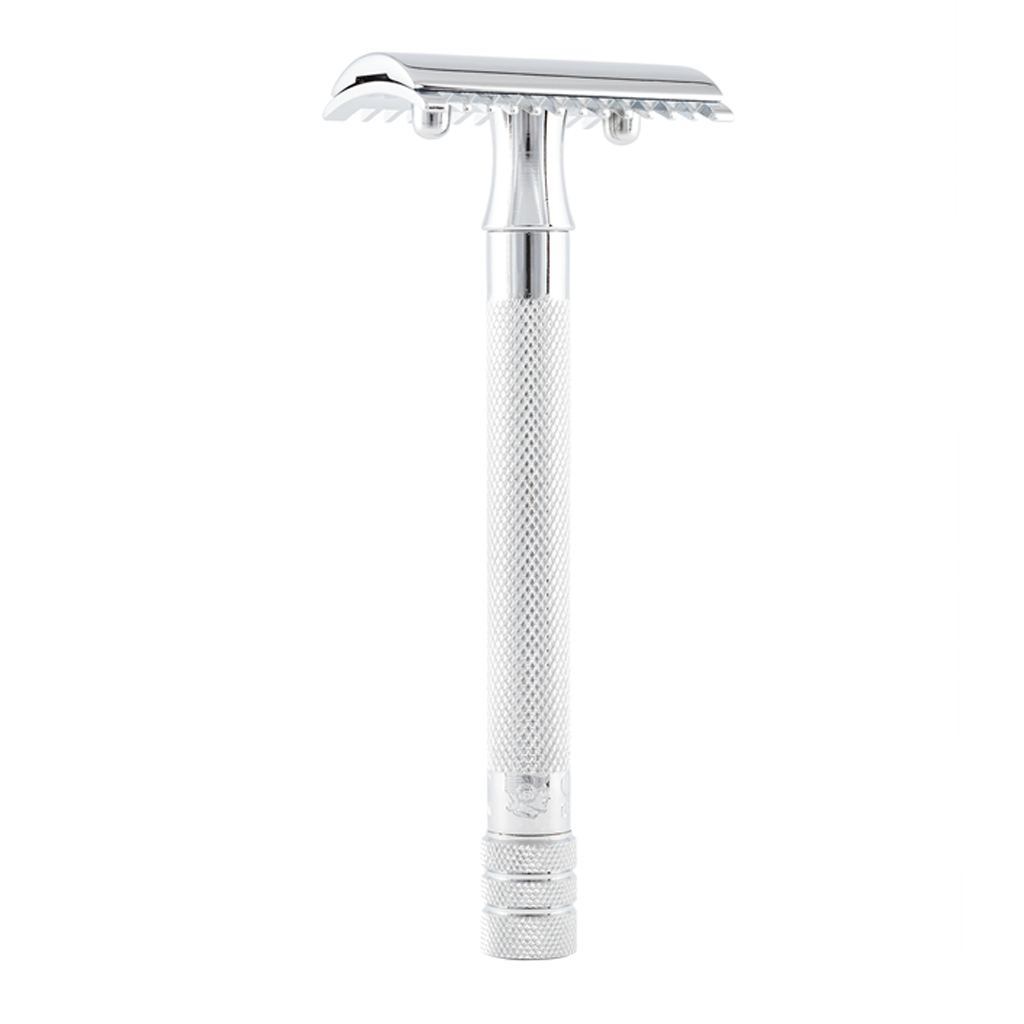 merkur 25c long handle chrome double edge safety razor- grown man shave