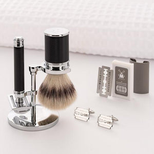 Muhle Black Silvertip Fiber Safety Razor Closed Comb Shaving Gift Set