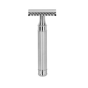 merkur 25c long handle chrome double edge safety razor- grown man shave