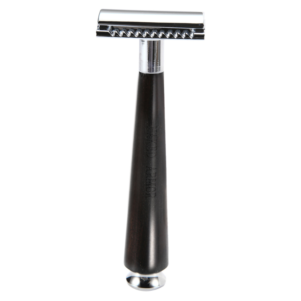 Naked Armor Aglovale Safety Razor Ebony Wood Zinc Aluminum.