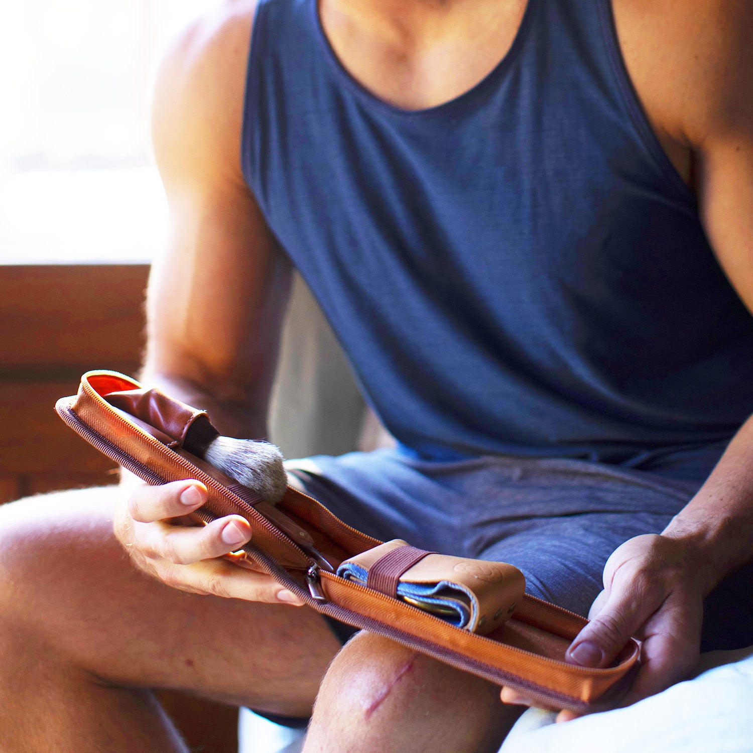 Naked Armor Brown Synthetic Leather Straight Razor Travel Case.