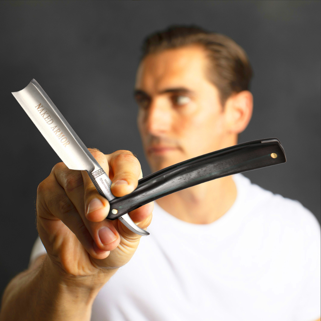 Naked Armor Dodinel Straight Razor 7/8&quot; Ebony Wood Japanese Stainless Steel.