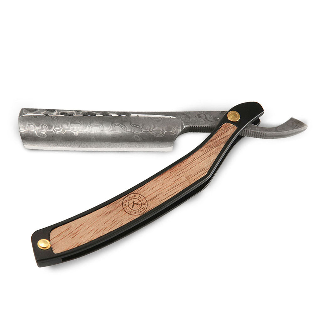 Naked Armor Drian Straight Razor 7/8&quot; Walnut Square Point Damascus Steel.