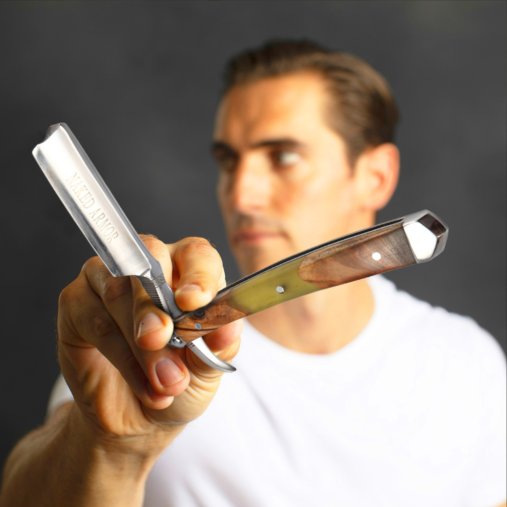 Naked Armor Griflet Straight Razor 7/8&quot; Sandalwood Japanese Stainless Steel.