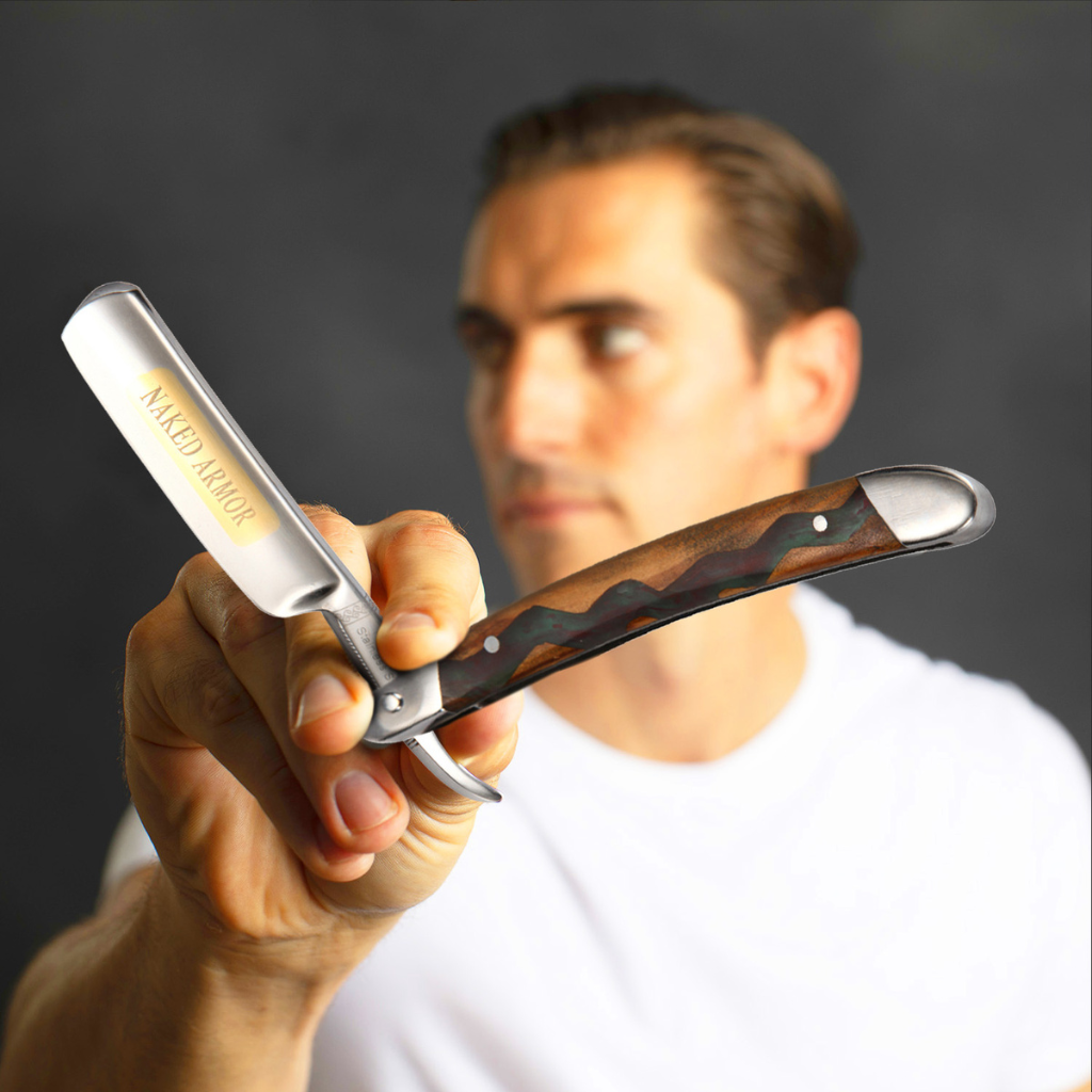 Naked Armor Meliant Straight Razor 7/8&quot; Olive Wood Japanese Stainless Steel.