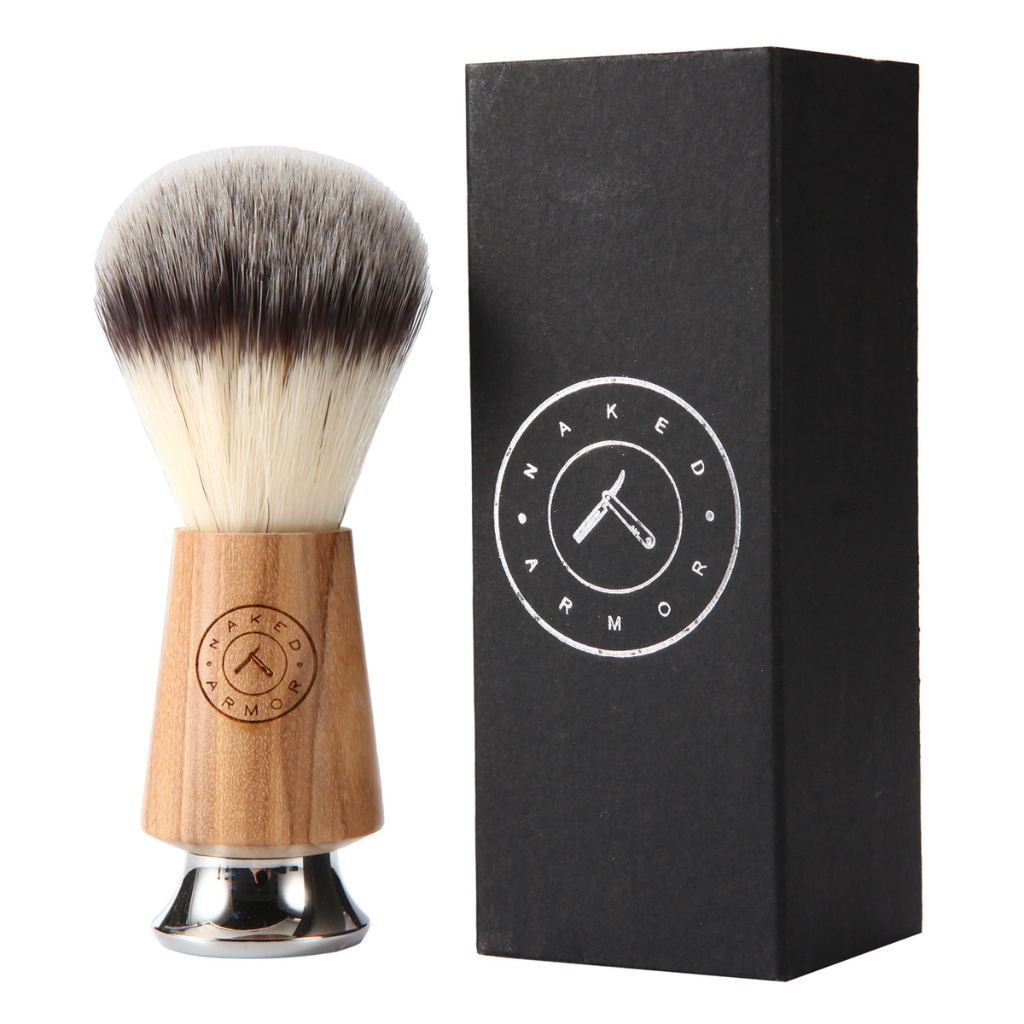 Naked Armor Olive Wood Synthetic Badger Shaving Brush.