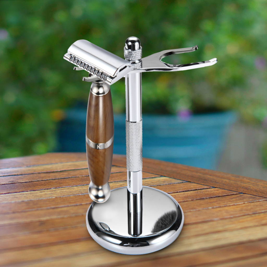 Naked Armor Priamus Safety Razor Wood Finish Resin Zinc Aluminum.