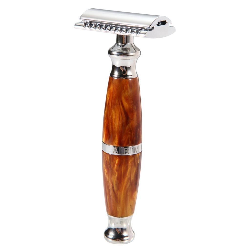 Naked Armor Priamus Safety Razor Wood Finish Resin Zinc Aluminum.