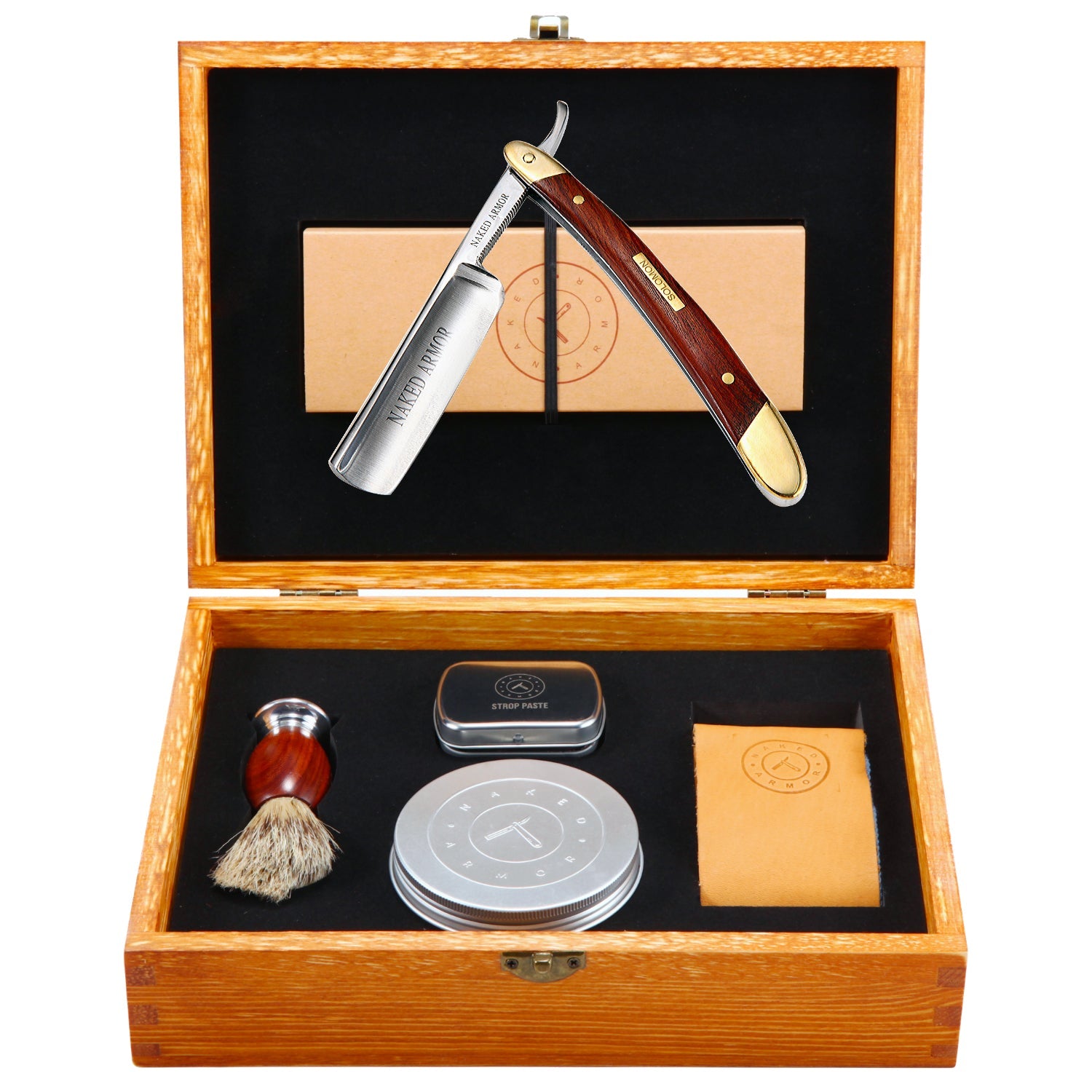 Naked Armor Solomon 7 Piece Straight Razor Kit 7/8 Brown.
