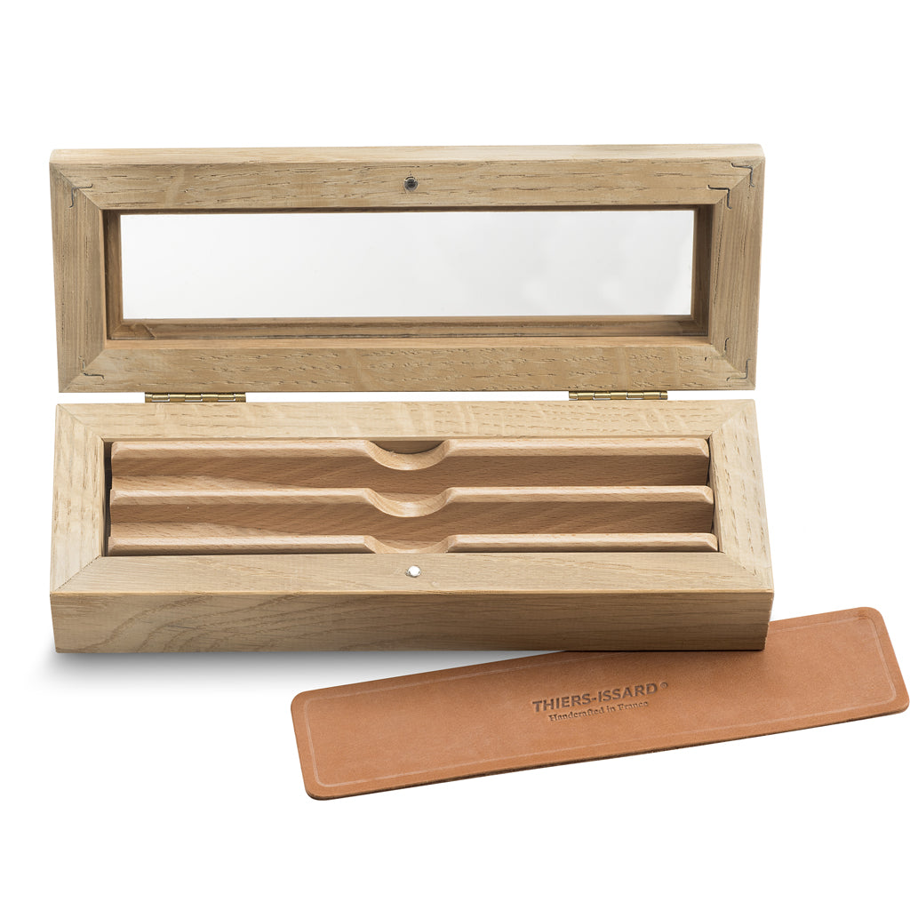 Thiers Issard Oak Box with Glass Window for Two Razors