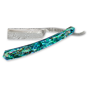Thiers Issard Damascus Steel Straight Razor 6/8" Abalone Square Point