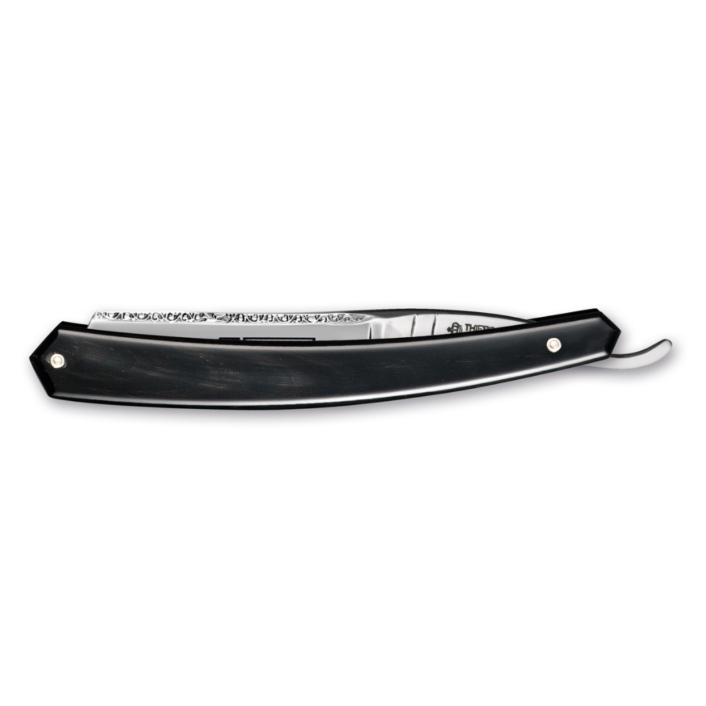 Thiers Issard Historic &#39;Bucephale&#39; Straight Razor 6/8&quot; Black Cow Horn Carbon Steel.