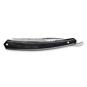 Thiers Issard Historic Forged Black Cow Horn "Bucephale" Straight Razor 6/8" Round Nose Carbon Steel