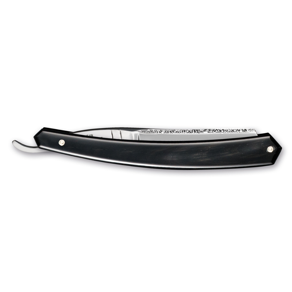 Thiers Issard Historic &#39;Bucephale&#39; Straight Razor 6/8&quot; Black Cow Horn Carbon Steel.
