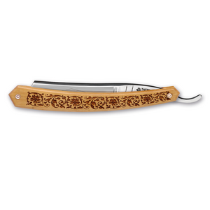 Thiers Issard Jane and Pierre Thiers 1884 Decorated Boxwood Round Point 6/8" Carbon Steel Straight Razor