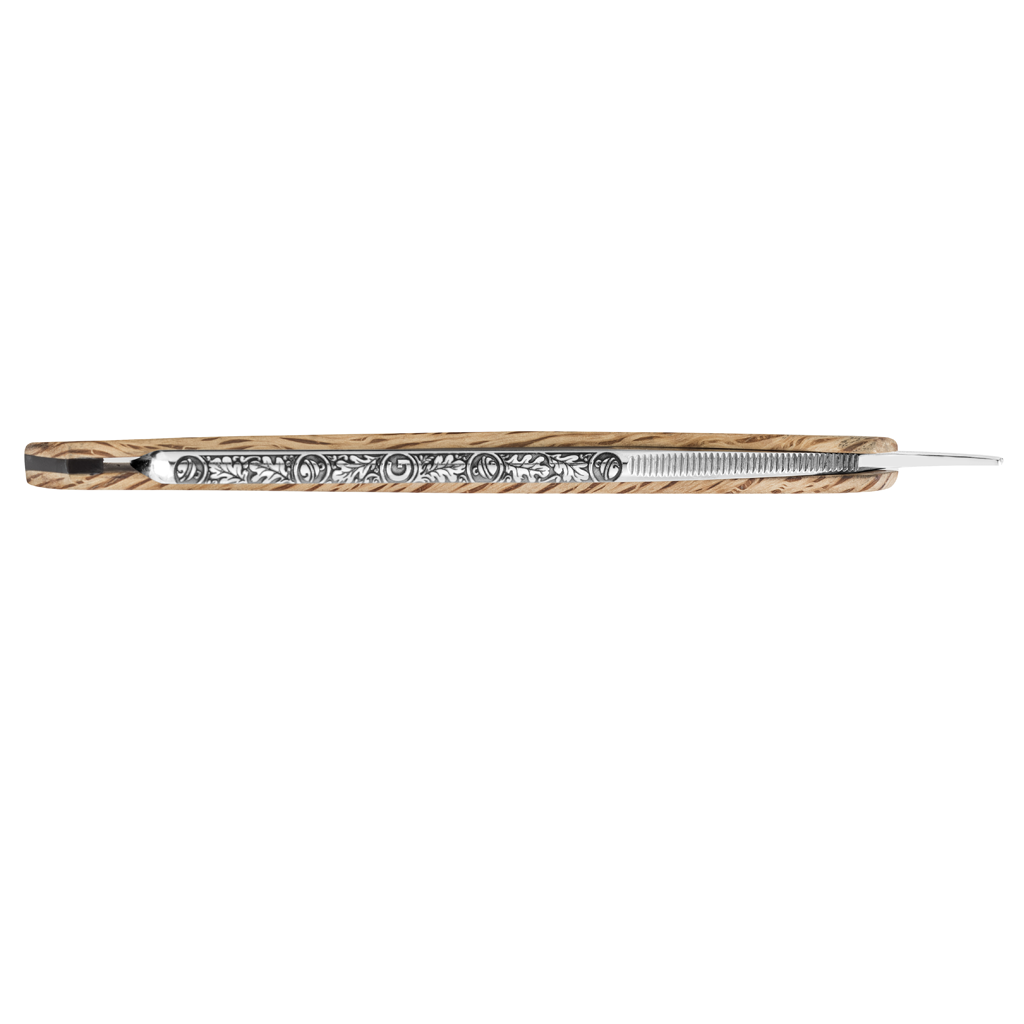 Thiers Issard Luxury Singing Spotted Oak 'Grelot' Round Point 5/8" Carbon Steel Straight Razor