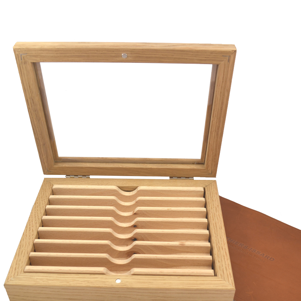 Thiers Issard Oak Box with Glass Window for Seven Razors