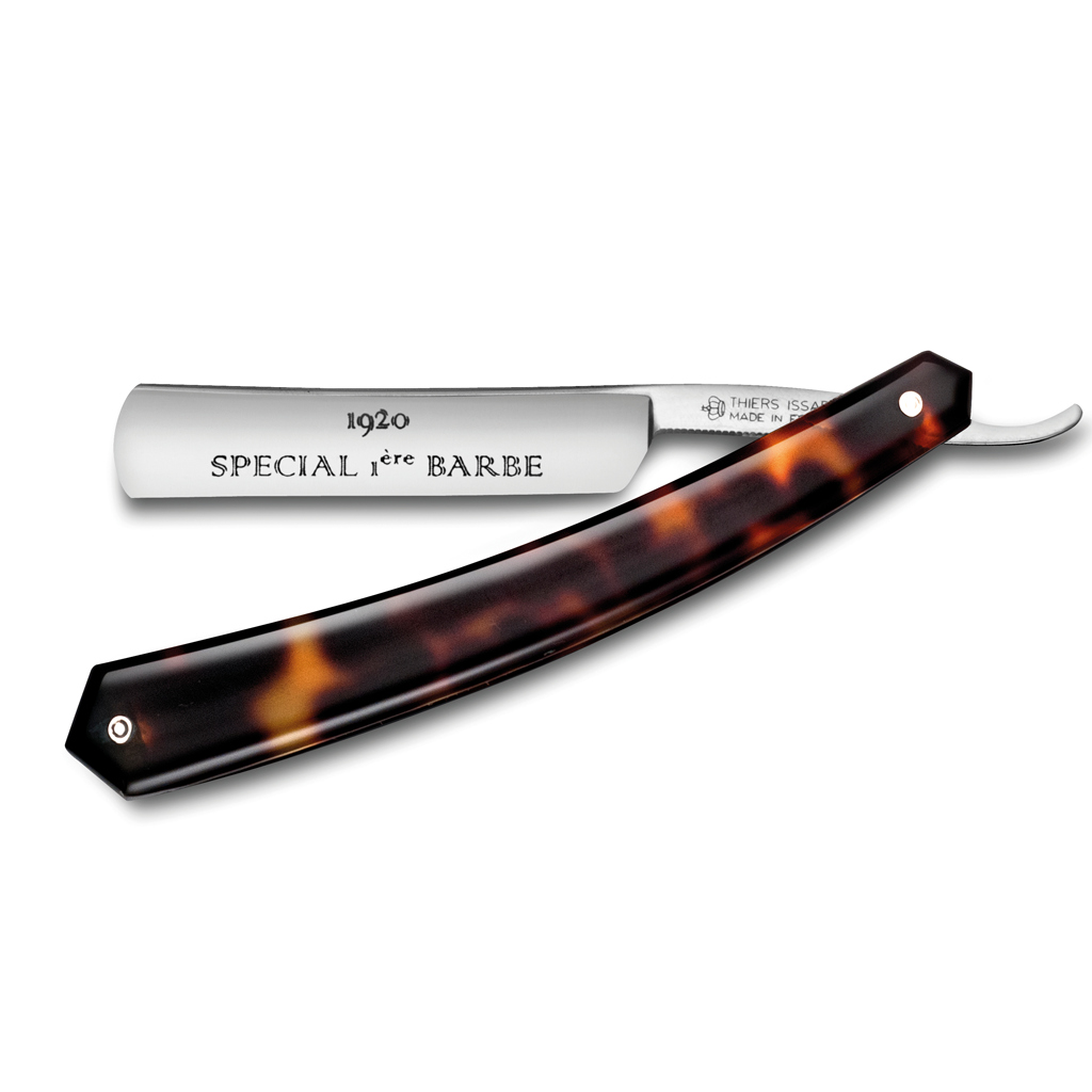 Thiers Issard &#39;1920 Special 1ère Barbe&#39; Straight Razor 4/8&quot; Faux Tortoise Shell Carbon Steel